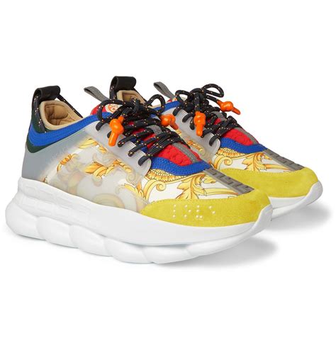 Versace Chain Reaction Panelled Canvas Sneakers 